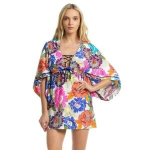 Trina Turk Radiant Blooms Floral Stretch Jersey Cover Up Tunic Dress Size Larg